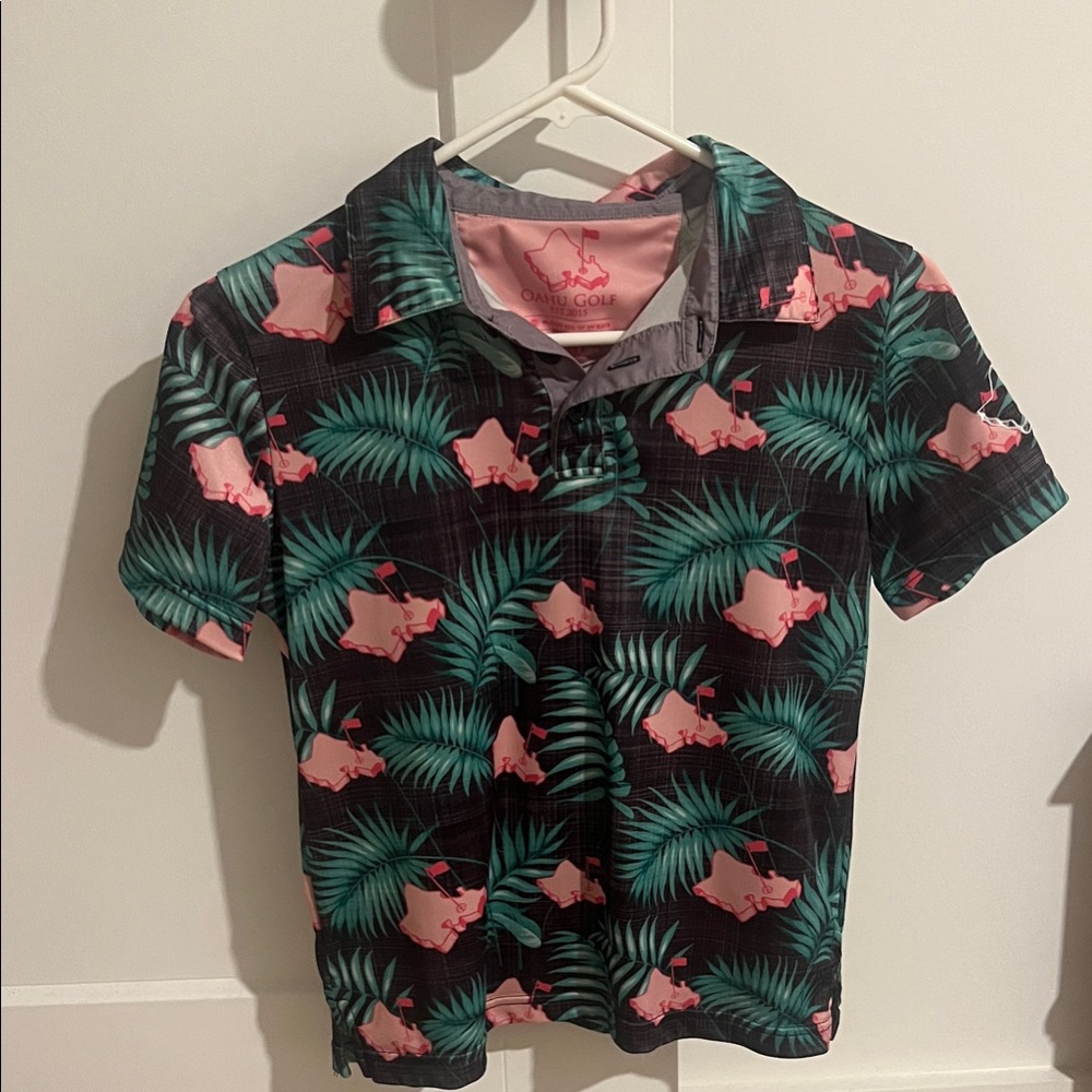 Oahu Golf Apparel youth M - Tropical Print - Black and Pink